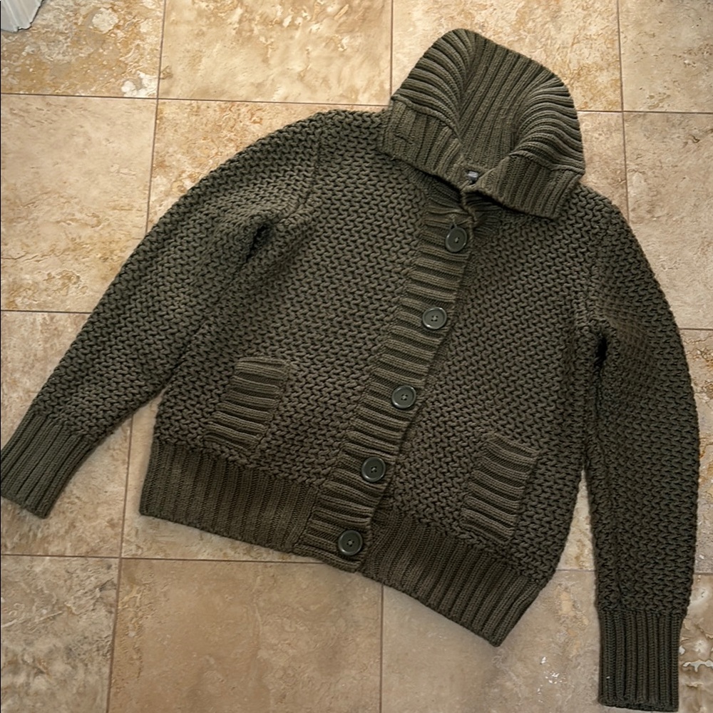 Chunky Knit Olive Green Cardigan Size Medium